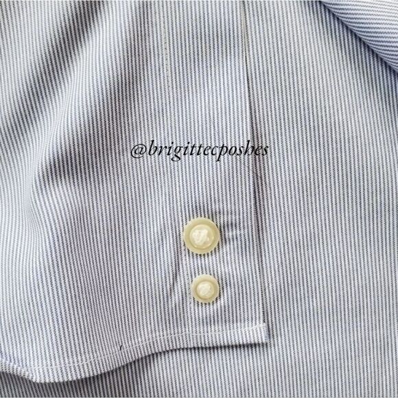 COOPER & STEWART Thin Striped Blue Oxford Shirt - Picture 7 of 13